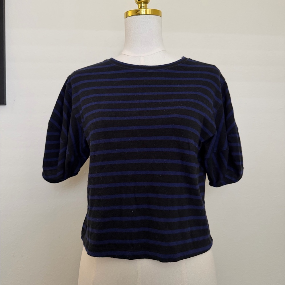 We The Free Black and Blue Striped Short Sleeve Top